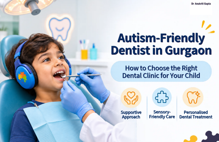 Autism-friendly dentist in Gurgaon explaining dental care to a child.