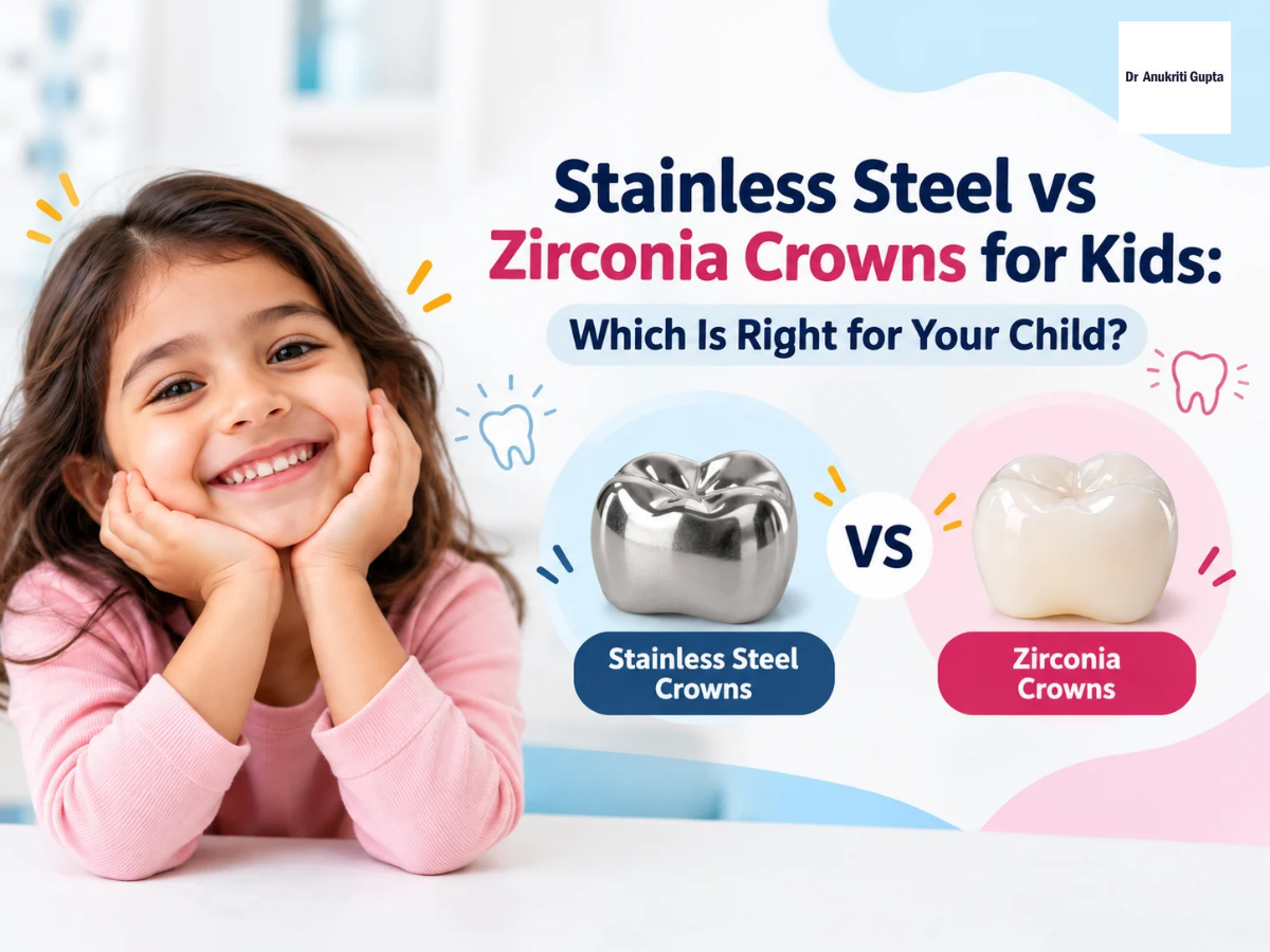 Stainless steel vs. zirconia crowns for kids, comparing two types of dental crowns for children.